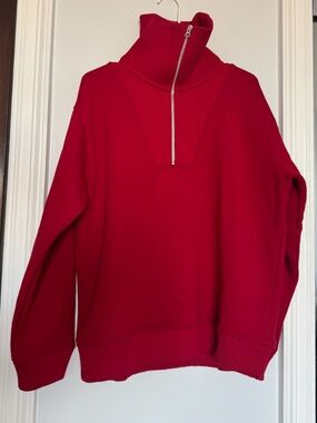 Zara Red Zip Up Turtleneck Sweater in Medium